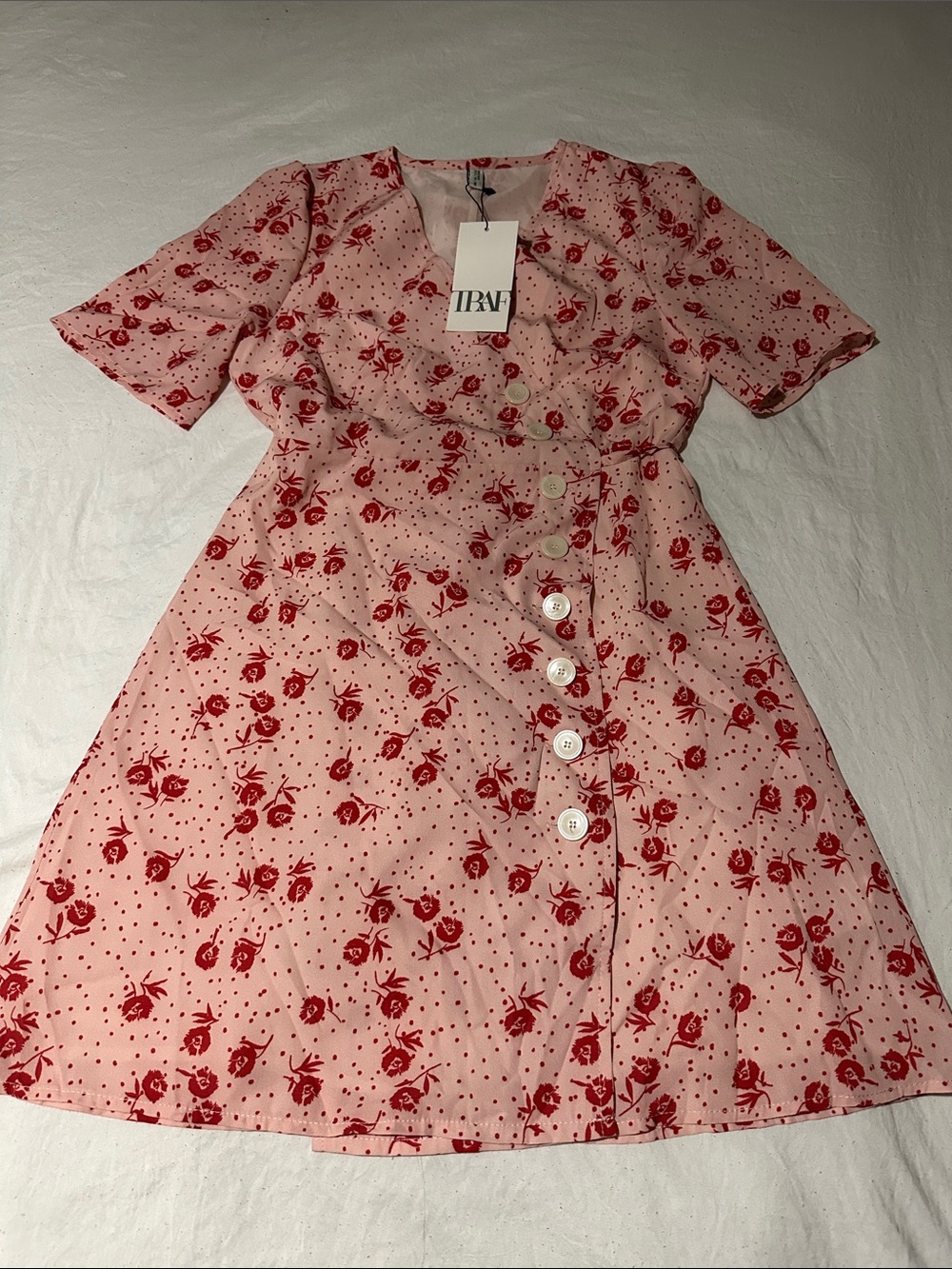 Pink Floral Button-Front Mini Dress